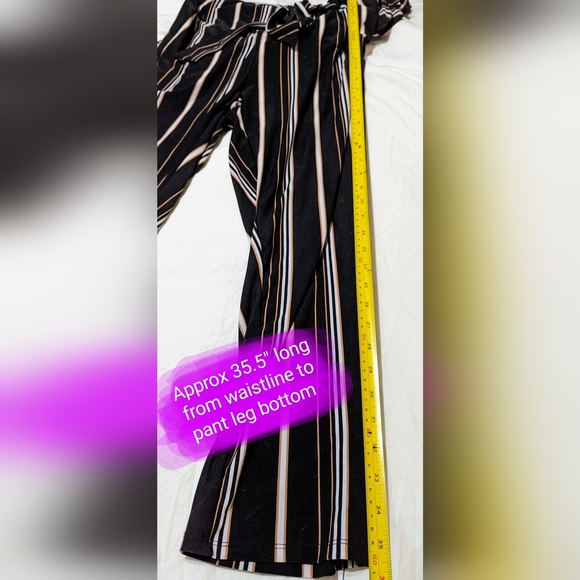 3/4 sleeve romper, jumpsuit size lg, black with stripes, EUC - Picture 12 of 13